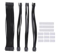 Prolunga per cavo del computer, 30 cm, intrecciata in nylon, per scheda madre, prolunga per alimentatore a 24 pin; kit di cavi con guaina per PC, completo di pettini per cavi, (Nera)