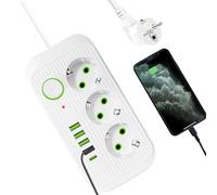 Prolunga per presa, Prolunga piatta, corta con disposizione ad angolo di 45°, Striscia di uscita piatta Striscia di protezione contro le sovratensioni Protezione di sicurezza 8 in 1