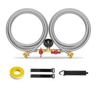 Prolunga per tubo flessibile del serbatoio di propano da 1,5 m con adattatore QCC1/tipo 1, sdoppiatore di propano a 2 vie con valvola di intercettazione, serbatoio da 2,3-18,1 kg per riscaldatore Mr