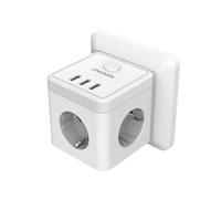 Prolunga Presa a Muro Con 3 Prese CA 3 Porte USB Caricatore Spina UE 6 in 1 Inte