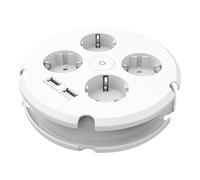 Prolunga rotonda bianca con 4 prese schuko + 2 USB, cavo 1,5 metri con presa terra