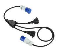 Prolunga splitter per caravan, IP44 CEE, con 2 prese Schuko + 1 CEE industriale, cavo in gomma H07RN-F 3G1,5 mm, cavo di prolunga per camper, campeggio
