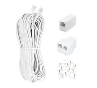 Prolunga telefonica lunga 30 m, bianco, cavo telefonico con spina RJ11 standard, 1 splitter di linea telefonica, 1 accoppiatore in linea e 65 supporti per clip per telefonate e comunicazioni
