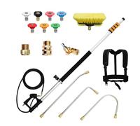 Prolunga telescopica per idropulitrice con punte per ugelli, testina, pulitore per grondaie, adattatori per tubi flessibili e cintura di supporto per una maggiore portata e versatilità di pulizia