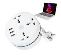 Prolunga universale da viaggio - bianco ignifugo retrattile a tre porte USB, adattatore internazionale multipresa girevole, soluzione di ricarica portatile per ufficio | Multipresa per studenti viaggi
