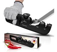 Proluxe® Affilacoltelli professionale con guida angolare e affilacoltelli - 4 livelli manuale per coltelli da cucina, coltello damascato e forbici - levigatrice diamantata - Kitchen Knife Sharpener