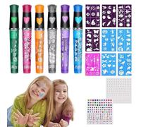 Prom Makeup, 6-Color Water-Based Face and Body Painting Matite, Washable Paint Marker Sticks with 9 Stencils for Sensitive Skin and Baseball Sports Events