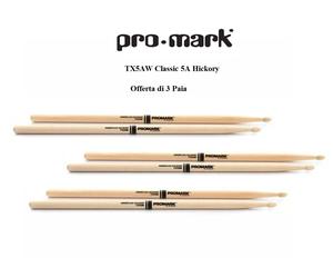 PROMARK TX5AW CLASSIC 5A BACCHETTE PER BATTERIA 5A OFFERTA di 3 PAIA BACCHETTE