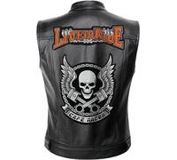 PROMENADE CHIC Live To Ride Skull Eagle Motociclista Biker Gilet In Pelle Con Personalizzazione gratuita Nome Tag, Vera pelle nera - Design 1, L