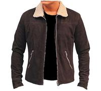 PROMENADE CHIC Negan WD Rick Grimes Giacca in pelle Sherpa in pelliccia sintetica, Marrone - Giacca in pelle scamosciata Uomo, M