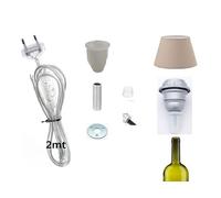 prometeo electronics Kit illuminazione Bottiglia Professional Cavo 2mt trasparente + Portalampade Argento per paralume completo di accessori di fissaggio (1 Pcs)