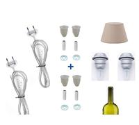 prometeo electronics Kit illuminazione Bottiglia Professional Cavo 2mt trasparente + Portalampade Argento per paralume completo di accessori di fissaggio ((2 Pcs + Omaggi))