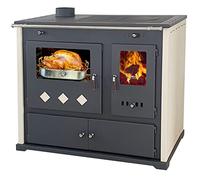 Prometey - Stufa a legna con forno e piastra di cottura Pracktik Lux Beige SINISTRA, 9,5 kW, camino, forno, stufa a combustione prolungata, forno da officina, stufa svedese, forno da capanna, stufa da