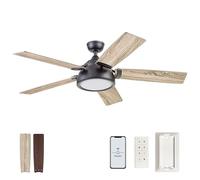 Prominence Home Potomac 51639-01 - Ventilatore da soffitto intelligente in stile industriale con luce, telecomando, lame a doppia finitura, compatibile con Alexa e Google Assistant