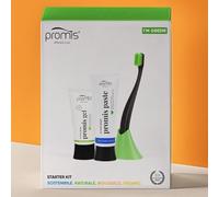 promis starter kit ecosostenibile e vegano | dentifricio naturale | gel dentale antitartaro | spazzolino morbido + portasapzzolino