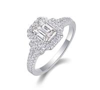 Promise - Anello da donna con dito indice da 5 x 7 mm, rettangolare, 1 ct, in argento bianco 14 carati, misura 47 (15,0)