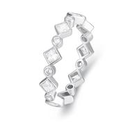 Promise Anello da donna, delicato e sottile, geometrico, taglio quadrato, moissanite 18 carati, oro bianco 18 (18,5)