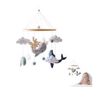 Promise Babe Animali marini mobili con palline di feltro, per la cameretta dei bambini, con delfini, balene, in legno, all'uncinetto, per neonati, ragazze, nuvole, animali, campana da letto, lettino
