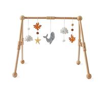 Promise Babe Arco da gioco per bambini, in legno con animali marini rimovibili, giocattolo da afferrare, fasciatoio e culla con peluche balene e delfini
