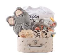 Promise Babe Baby Gift Set da Regalo neonato la nascita Baby Party Asciugamano da bagno Milestone Baby Coperta Romper Calzini Bambino Legno Crocheted Griffin Rattle Toy Foto Requisten (per il ragazzo)