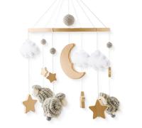 Promise Babe Baby Mobile in legno Pecora Baby Wind Chimes in legno Stella Luna Baby Boy Girl Mobile Baby Cot Changing Table legno Feltro uncinetto Nuvole Letto Campana Ciondolo Pecora Letto Campana