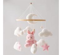 Promise Babe Baby Mobile Supporto per culla in legno Supporto per culla mobile fasciatoio Baby Music Box Nuvole bianche Luna Rosa Coniglio Ciondolo Mobile Baby Room