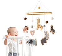 Promise Babe Mobile Baby Animal Wind Chimes con palle di feltro Giraffa Leone Elefante Zebra Room Legno Crochet Mobile Boy Girl Hippo Bed Bells Deco Tier Windspiele Filzbällen