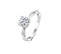 Promise Ring Beste Freundin, Cute Rings Polierter Solitärring mit 6,5 mm Rundem Moissanit 1 Ct Silber Platin Größe 57 (18.1)