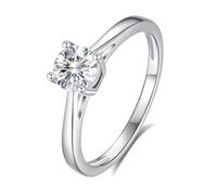 Promise Ring Beste Freundin, Ringe Frauen Glatter Solitärring mit Rundem Moissanit 5 mm, 0,5 Ct Silber 9K Weißgold Größe 52 (16.6)
