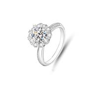 Promise Ring Beste Freundin, Ringe Verlobung Dünner, Eleganter Ring mit Runder Moissanite-Blume 1 Karat Silber 14K Weißgold Größe 49 (15.6)