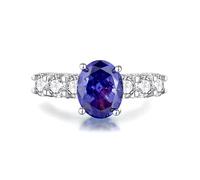 Promise Ring Beste Freundin, Verlobungsring Damen Fantasy mit 8X10mm Großem, Ovalem Tansanit und Moissanit In 4-Krappen-Fassung Silber Platin Größe 50 (15.9)