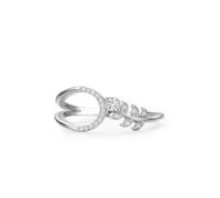 Promise Ring, Eheringe Silber Blätter mit Rundschliff Weiß Zirkonia 925 Silber Damen Geschenk, 60 (19.1), 925 Silber, Zirconia