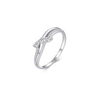 Promise Ring Frau, Verlobungsring Damen 925 Silber Eleganter Dreistein mit Rundschliff Weiß Zirkonia Größe 49 (15.6)