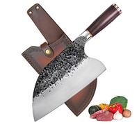Promithi Coltello da chef cinese professionale, coltello da macellaio, coltello da cucina, lama da 20 cm, per verdure, disossamento, coltello da tritare con fodero in pelle