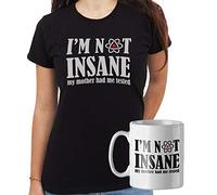 Promo T-Shirt con Tazza Mug Abbinata I'm Not Insane Big Bang Theory - Divertente - Donna S - Nera