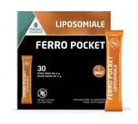 Ferro Pocket - Integratore di Ferro Liposomiale con Vitamina B e Vitamina C - Supporto Energia, Riduzione Stanchezza, Anemia - Supporto durante Convalescenza - Alta Tollerabilità - 30 stick da 2 g