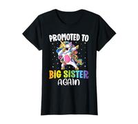Promoted to Big Sister Again Shirt Girls Sister Unicorn Maglietta