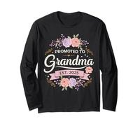 Promoted to Grandma Est 2025 Floral New Grandma Cute Design Maglia a Manica