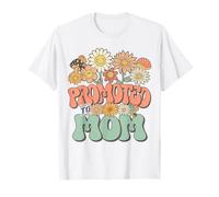 Promoted To Mom Expecting Baby Pregnancy Groovy Wildflower Maglietta