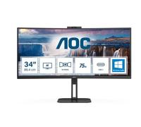 AOC Monitor CU34V5CW/BK 34 pollici Curvo 3440x1440, UW-QHD, 100Hz, VA Panel, 4ms GtG, USB HubWebcam, Speakers, Height Adjustment, (HDMI1x 2.0 DP 1x 1.2) FreeSync, Nero