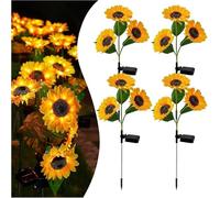 Promptanda Solar LED Sunflower Garden Lights,Three Heads Outdoor Waterproof Sunflower Lights,29.6inch/75cm,Auto On/Off,for Patio, Backyard, Outside Decor (4)