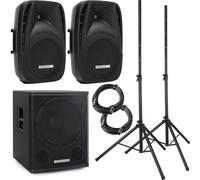 Pronomic 115S-212A Impianto PA Attivo - set PA attivo con 1 subwoofer da 15" e 2 satelliti da 12" - 600 watt di potenza totale (RMS) - inclusi supporti per casse e cavi da 10 m