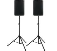 Pronomic C-215 MA - 2x Diffusore attivo a 2 vie con 2 canali incl. treppiedi - Potenza: 1000 watt - Woofer da 15" + tweeter titanio 1,75" - Ricevitore Bluetooth - Alloggiamento pendenza del monitor