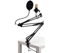 Pronomic CM-100BG Microfono a condensatore studio large-diaphragm XLR con pop filter, braccio sospensione, custodia, paravento, riduttore filettatura e morsetto tavolo, nero.