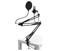 Pronomic CM-22 Microfono a Condensatore a Grande Membrana Studio XLR con Popkiller nero, Braccio, Supporto, Custodia, Riduttore filettatura, Parabrezza e antivento nero.