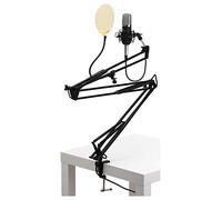 Pronomic CM-22 Microfono a condensatore grande membrana Studio XLR con popkiller oro, braccio, sospensione, custodia, adattatore, protezione antivento e paravento nero.