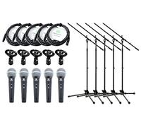 Pronomic DM-58-B Vocal Microfono 5x Starter Set - Microfono Dinamico - Cavo XLR da 5 m - Statitivo con Braccio - Morsetto - Nero