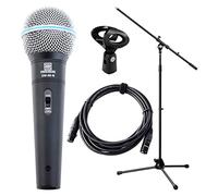Pronomic DM-58-B Vocal Microfono Starter Set Microfono, Cavo XLR, Morsetto | Microfono universale per voce e canto, Particolarmente adatto per DJ, beatbox, ecc., Suono potente e caldo, Capsula: dinamica