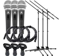 Pronomic DM-58 Microfono Vocale Set da 3 (microfono dinamico a mano con interruttore, pattern polare: supercardioide, incl. 3 supporti, 3 clip + 3x cavi XLR da 5m)