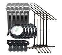 Pronomic DM-58 Microfono Vocale Set Starter da 5 (5x microfono dinamico a mano con interruttore, direzionalità: supercardioide, incl. 5 supporti, 5 morsetti + 5x cavi XLR da 5m)